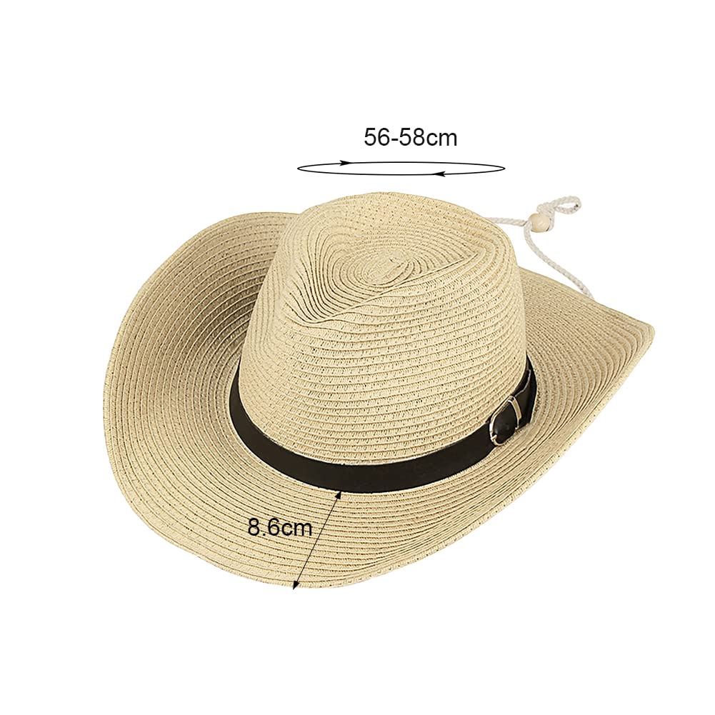 Straw Cowboy Hat for Women Men Classic Western Cowgirl Cap Foldable Sunhat Shapeable Fedora Panama Cap Wide Brim Beach Hat Beige