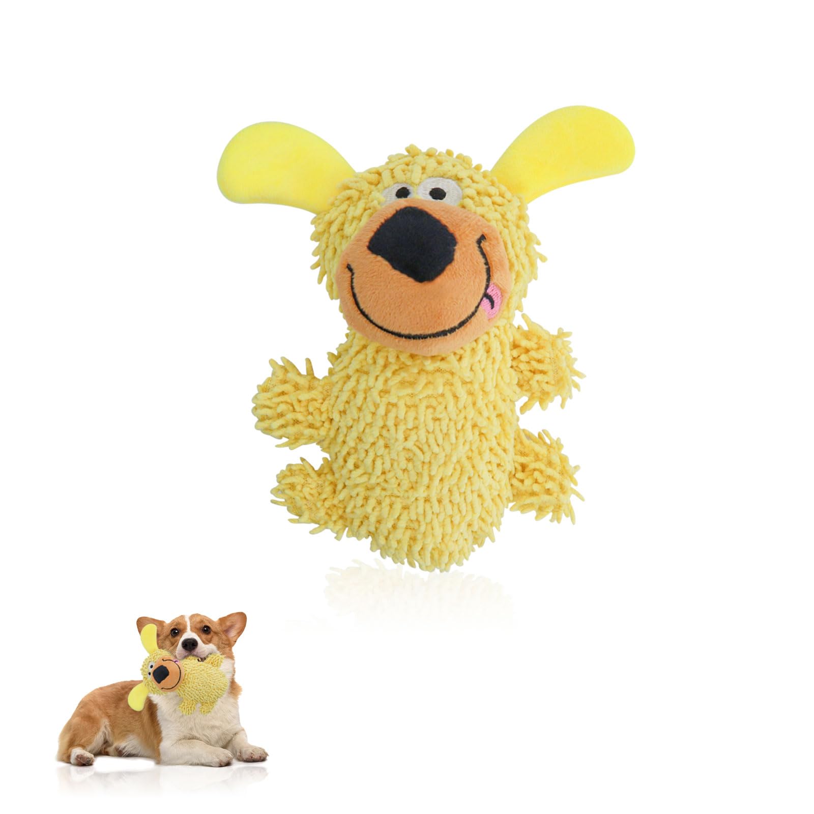 Andiker Dog Squeaky Toy, 7.08 In Cute Puppy Plush Toy with Short Mop Velvet Interactive Dog Toy for Small and Medium Dogs Chewing Teeth Grinding Playing (Yellow)