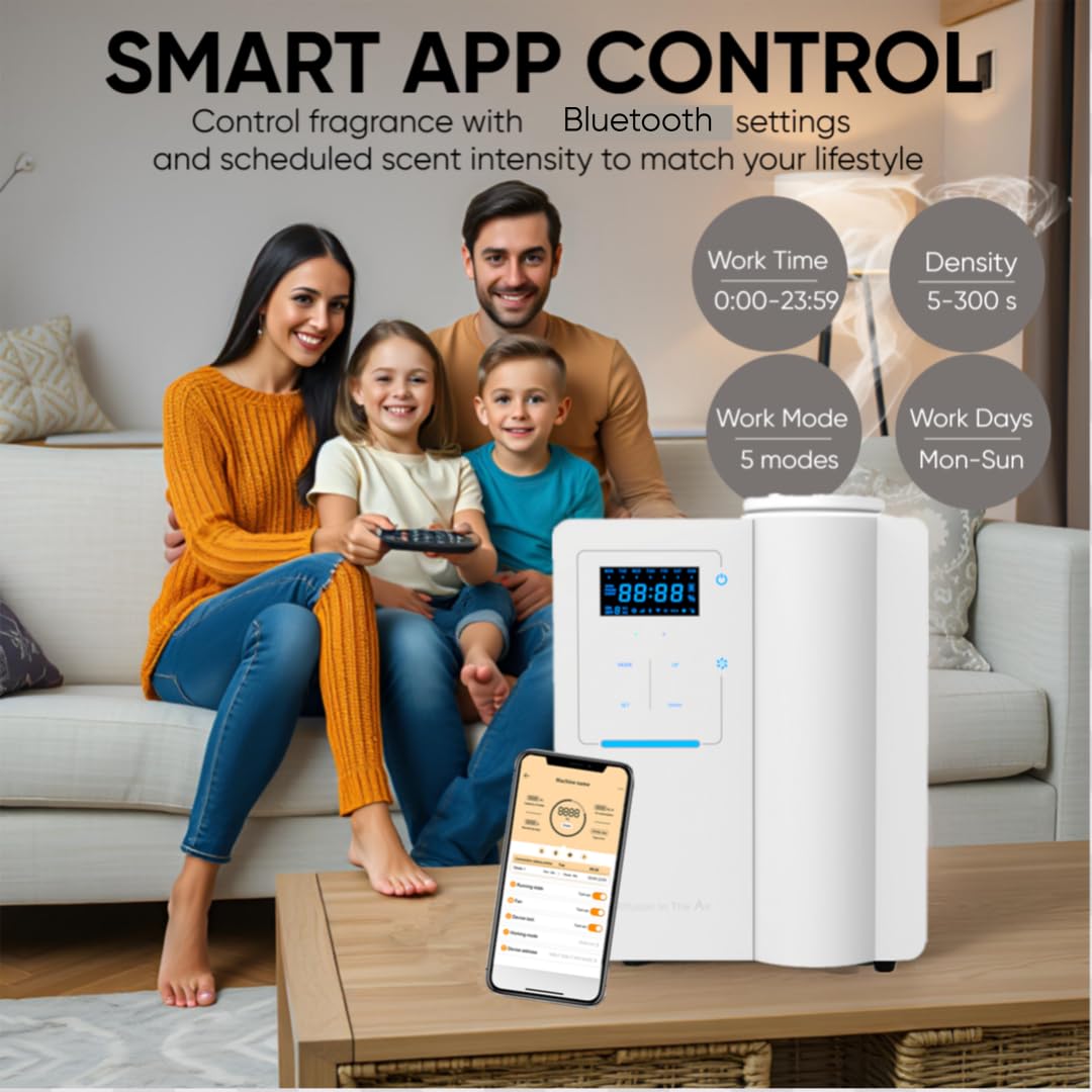 Difusor – Máquina de aroma Bluetooth HVAC para espacios de 7,500 pies cuadrados, difusor de aceite esencial sin agua de larga duración para el hogar, oficina y spa, difusor de aromaterapia con