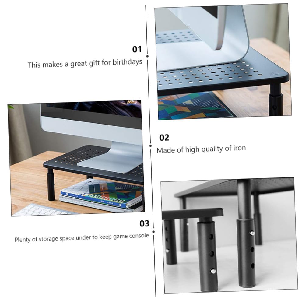 Support écran PC réglable noir avec rehausseur bureau ventilé et rangement stable - 4