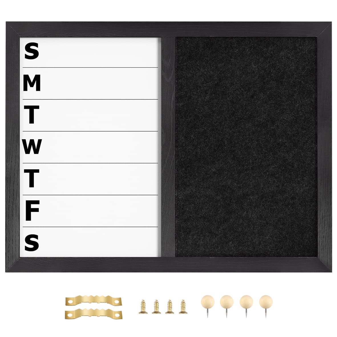 Umtiti 13" x 17" Magnetic Weekly Dry Erase White Board and Felt Board, Black Wood Frame，Magnetic Surface Whiteboard for Home Office and Wall Decor(