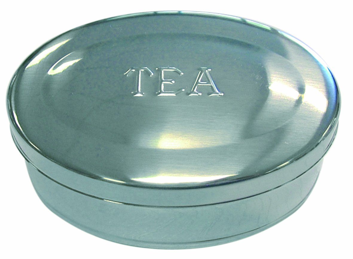 Boîte à thé ovale en inox élégante International 108032, écrin métallique haut de gamme
