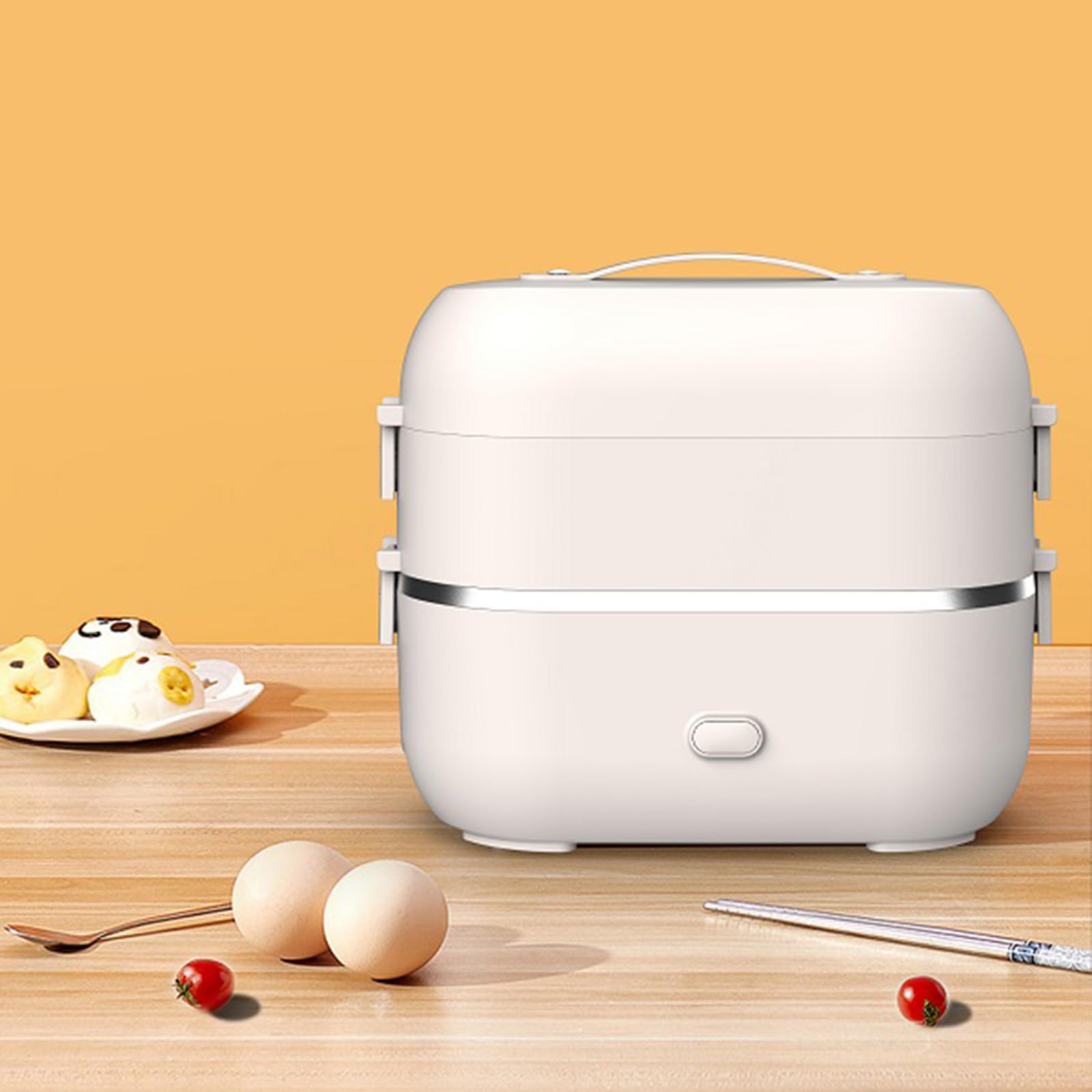 2L przenośny podgrzewacz do żywności Mini dwuwarstwowy ryż, materiał ze stali nierdzewnej, konstrukcja 3 w 1, do pracy, biura, samochodu, podróży i na zewnątrz, szybkie samonagrzewanie