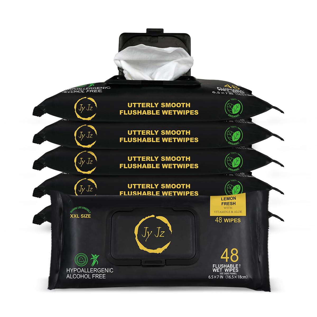 Flushable Wet Wipes, 6 Pack (288 Wipes), Lemon Fresh, Disposable, Biodegradable, Extra-Large With Aloe & Vitamin-E, Drain and Marine Life Friendly, Utterly Smooth, Bespoke Aroma, Irresistible!