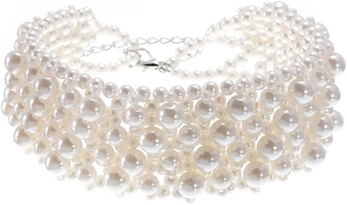Collar de cadena de resina de perlas de imitación de múltiples hebras, gargantilla de declaración, joyería de disfraz para mujer, Perla, No es una