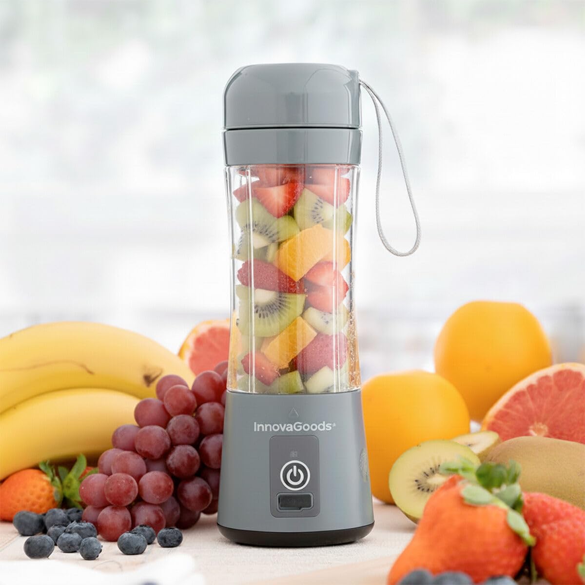 InnovaGoods® Mixer à Smoothie portable, Mixeur blender de 380 ml de capacité et 17000 tr/min. Mixeurs pour jus et smoothies, Mixeur portable idéal pour le Smoothie Maker, la détox, les purées pour b