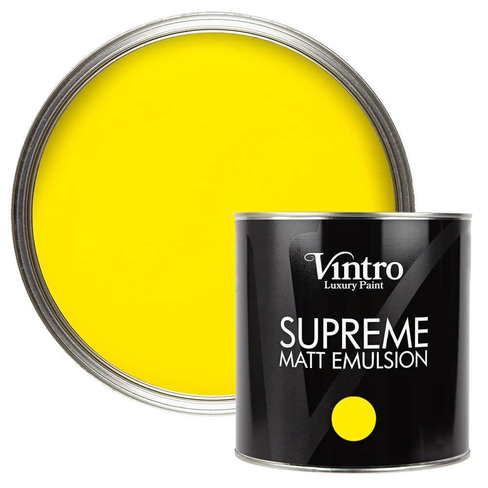 Vintro | Luxury Matt Emulsion | Smooth Chalky Finish | Multi Surface Paint | for Walls, Ceilings, Wood and Metal 2.5L (Bright Yellow - Osborne Yellow, 2.5 Litre)