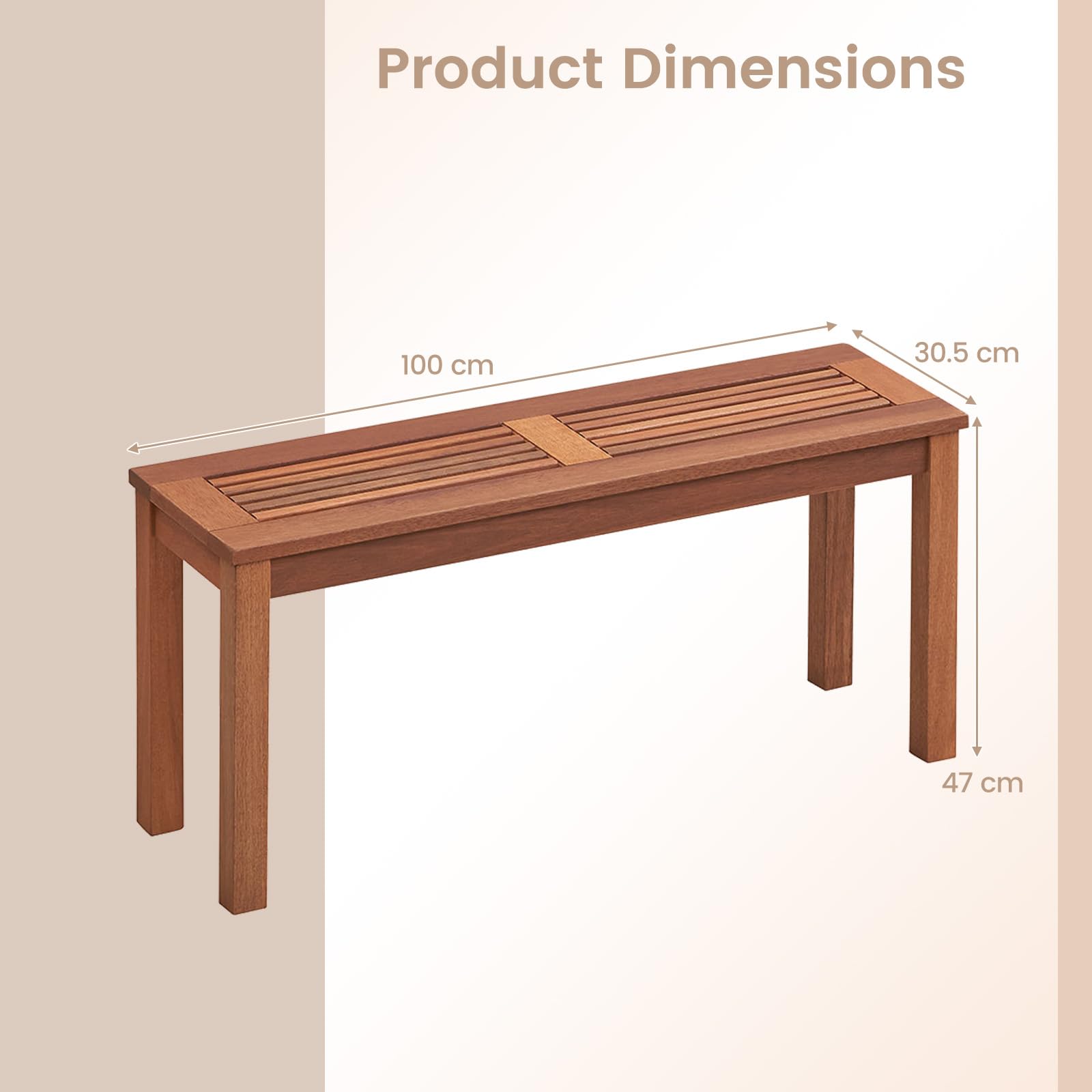 GIANTEX Panchina da Esterno per 2 Persone, Panchina da Patio con Seduta a Doghe, Telaio in Legno Massiccio Resistente alle Intemperie, Panchina da 2 Posti per Balcone, Piscina (1, 100x30,5x47 cm)