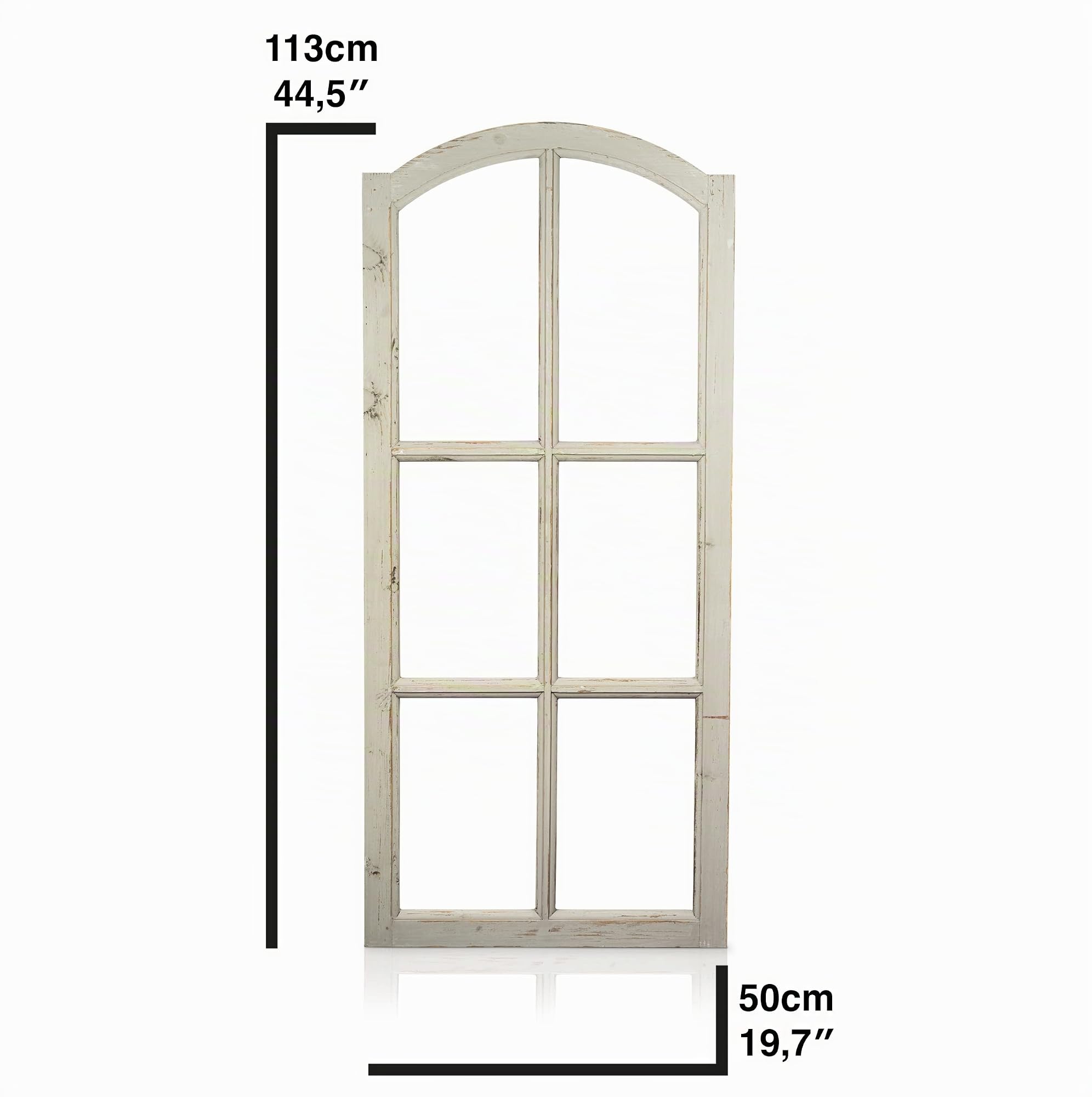 Deko Vintage Stallfenster Landhausstil Deko - Vintage Deko Fenster mit Halbbogen aus Holz ohne Scheiben - Wand Deko Holz - Holzfenster Deko