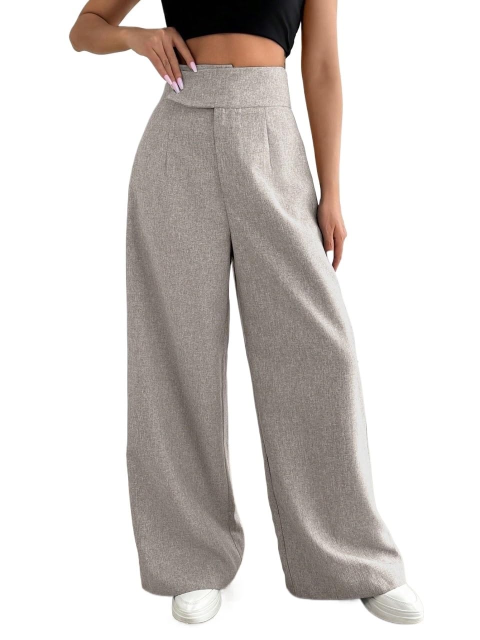 Womens Clothes Asymmetrical Waist Solid Color Elegant Straight Leg Pants Trousers Fall Outfits
