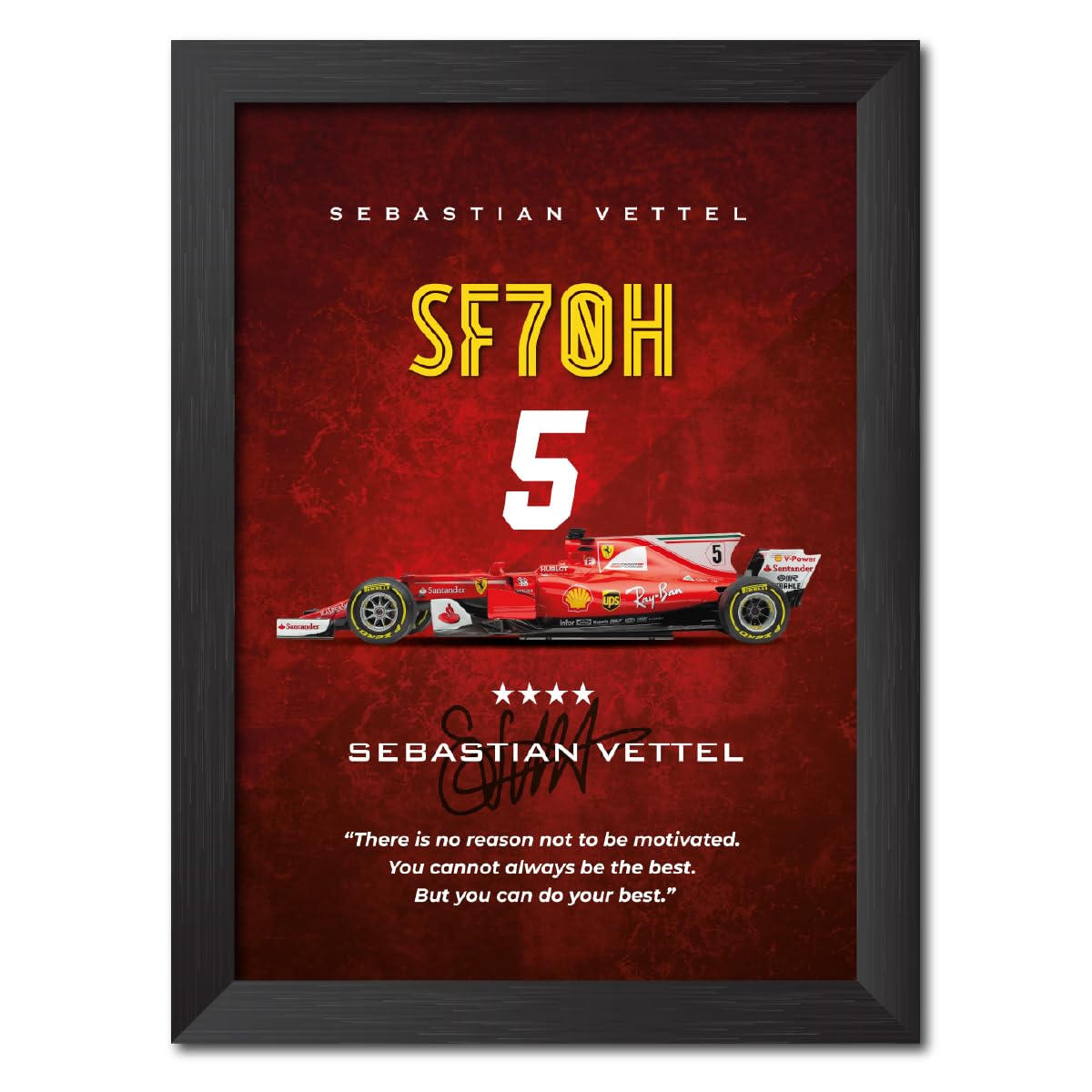 TenorArts Sebastian Vettel Poster Frame F1 Racing Car SF 70H Formula One Photo Framed Painting with Matt Finish Black Textures (12 inches x 9inches)