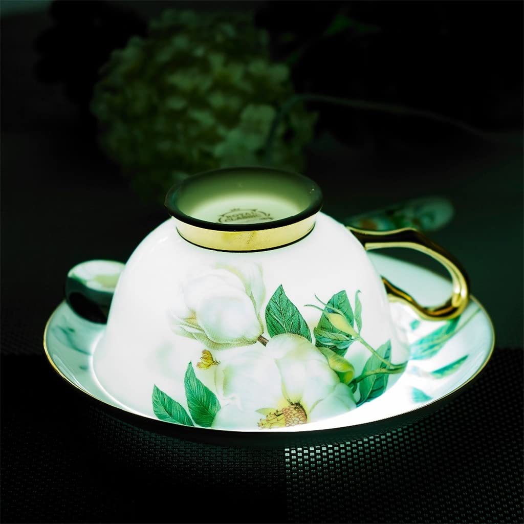 Kamellia wzór europejski porcelana kostna porcelanowy kubek do kawy wysokiej jakości popołudniowy kubek do herbaty zestaw ze spodkiem i łyżką