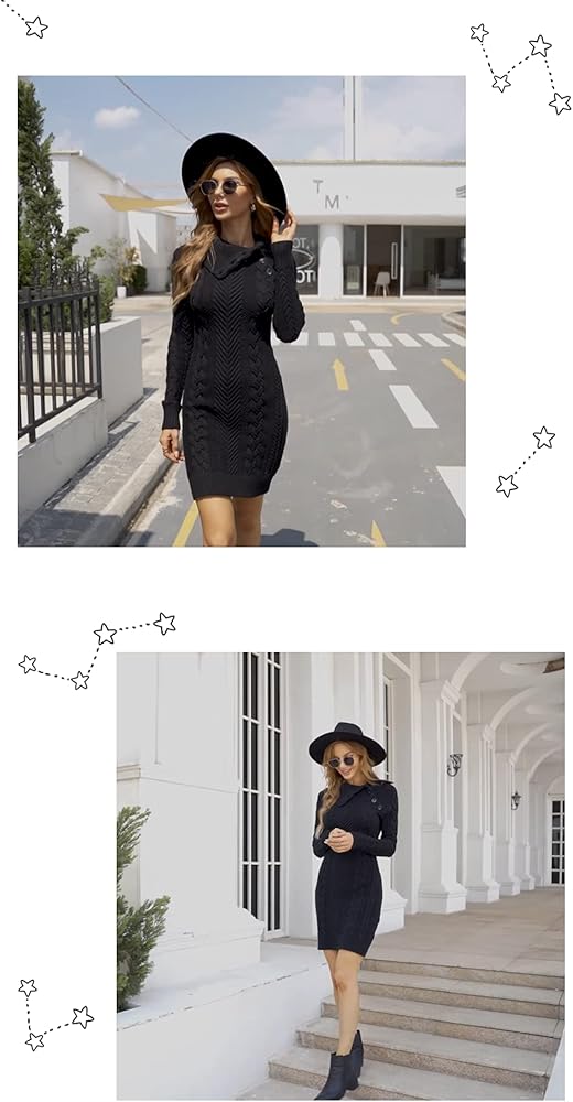 BLENCOT Womens Winter Dresses Sweater Asymmetric Collar Long