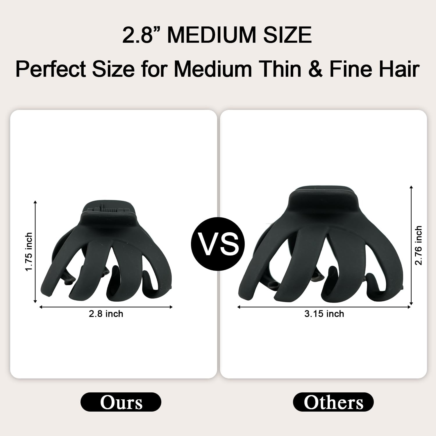 2.8 Inch Medium Octopus Hair Clips for Women, Matte Claw Clips for Thin Hair, Strong Hold Non-slip Spider Octopus Clip for Fine Hair Jaw Clips