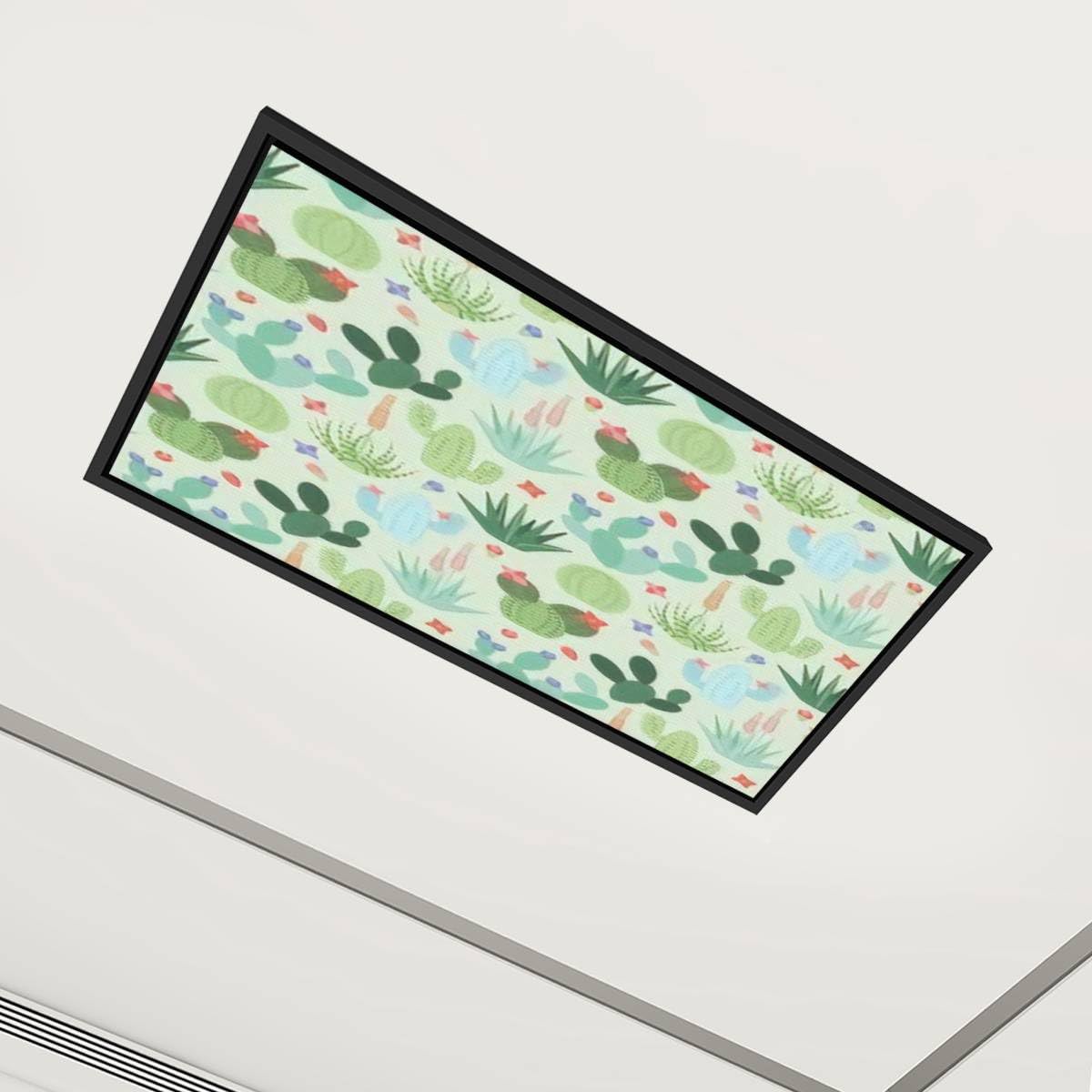 6 Pack Decorative Fluorescent Light Cover for Ceiling Lights Tileable Cactus Succulents Western Magnetic Fluorescent Light Fixture Covers for Classroom Office Boho Home Decor 4 x 2 ft