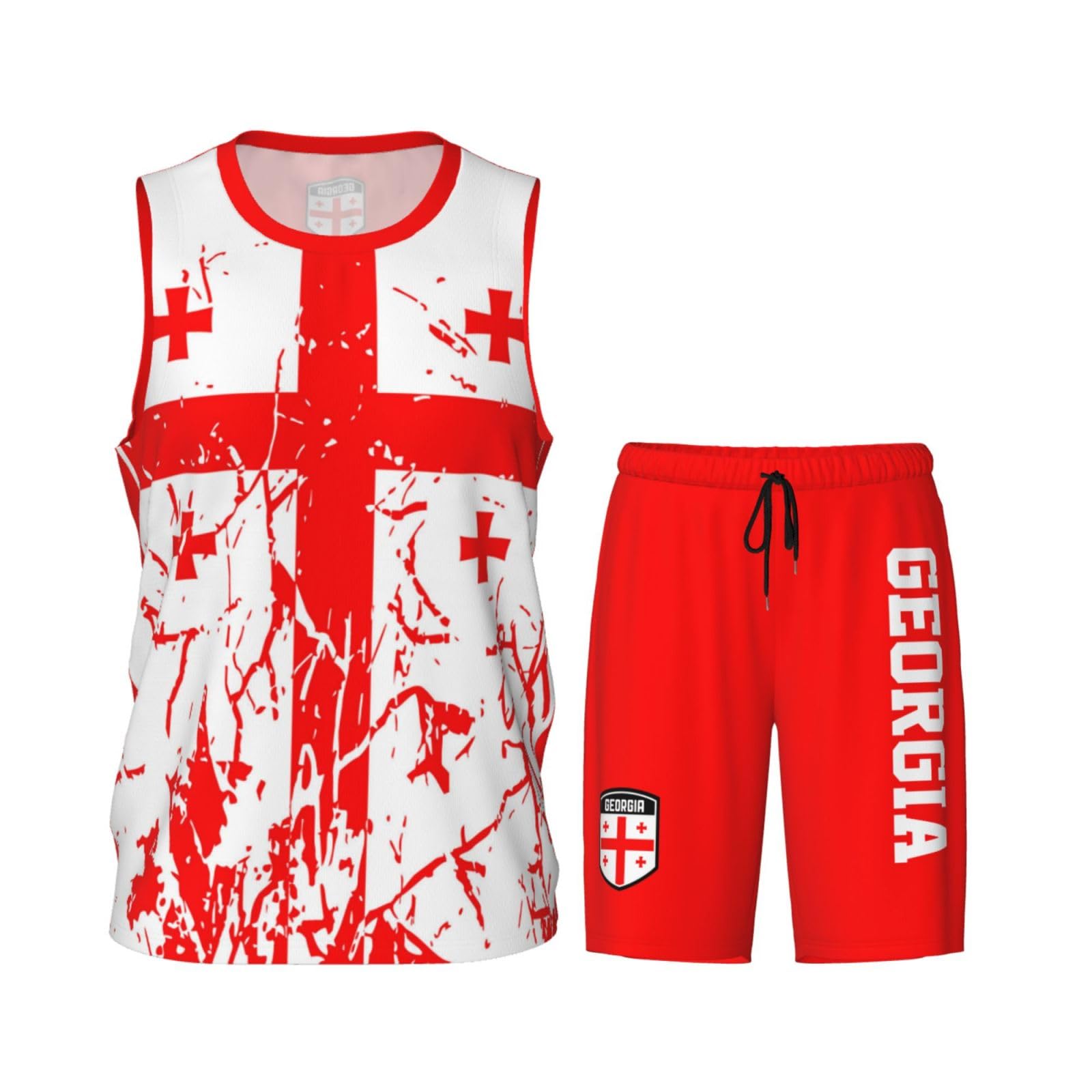 Georgia Flag Grain (2) Basketball Jersey Uniform Suit for Men Adults Training Athletic Set