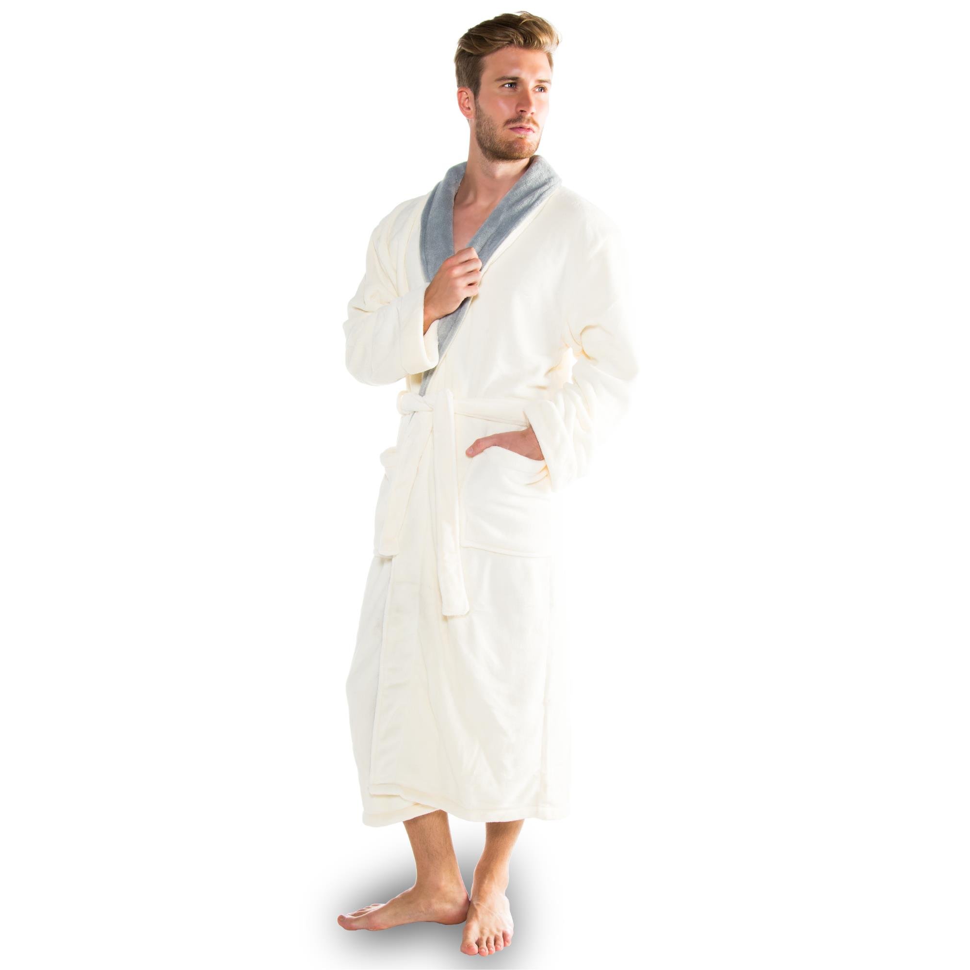 CelinaTex S-XXXL Bademantel Schalkragen zweifarbig lang Taschen Damen Herren Unisex Mikrofaser Kuschelfleece Oeko-TEX Nevada