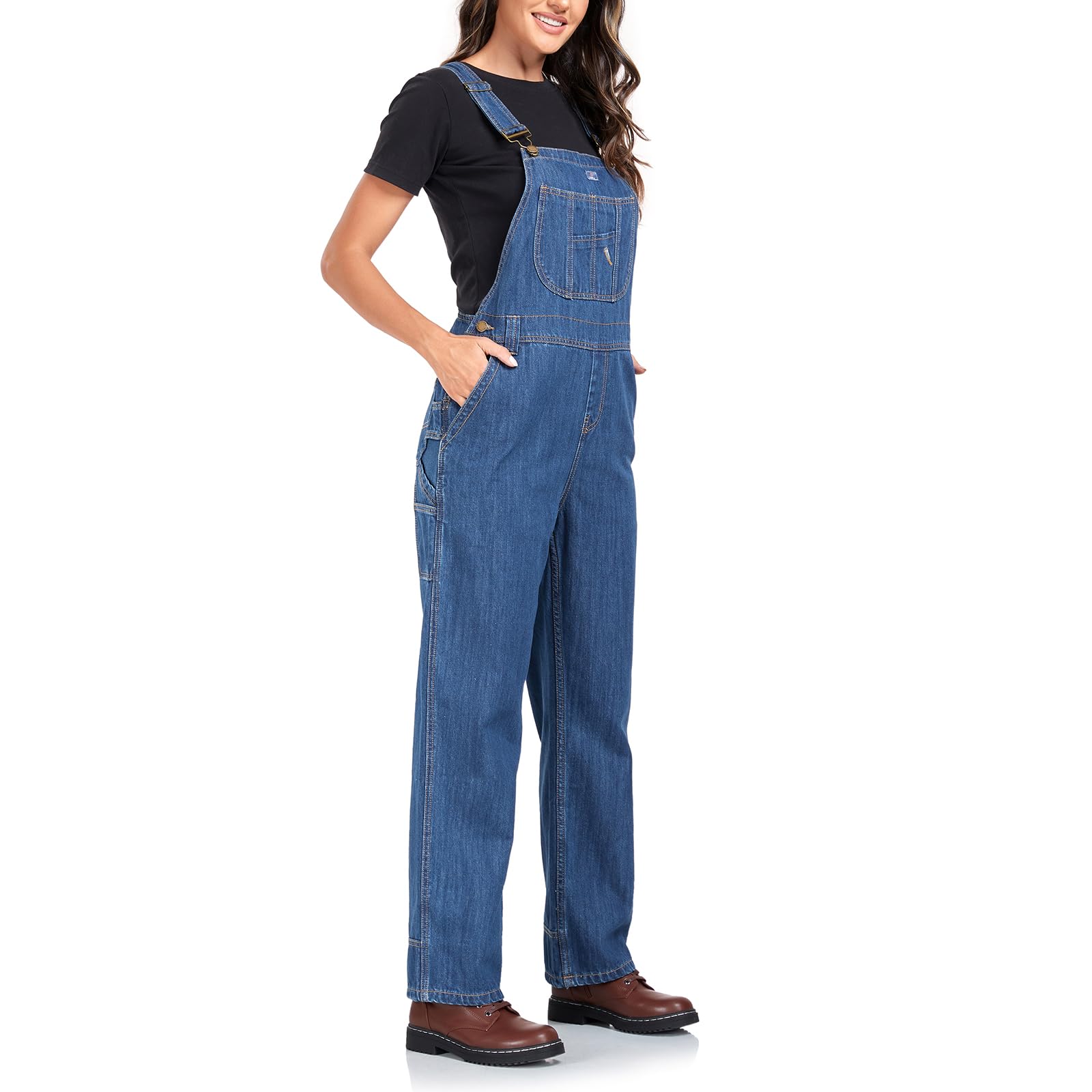 HISEA Salopette à bretelles en jean pour femme, coupe ample, en coton, extensible, pour le travail, l'automne