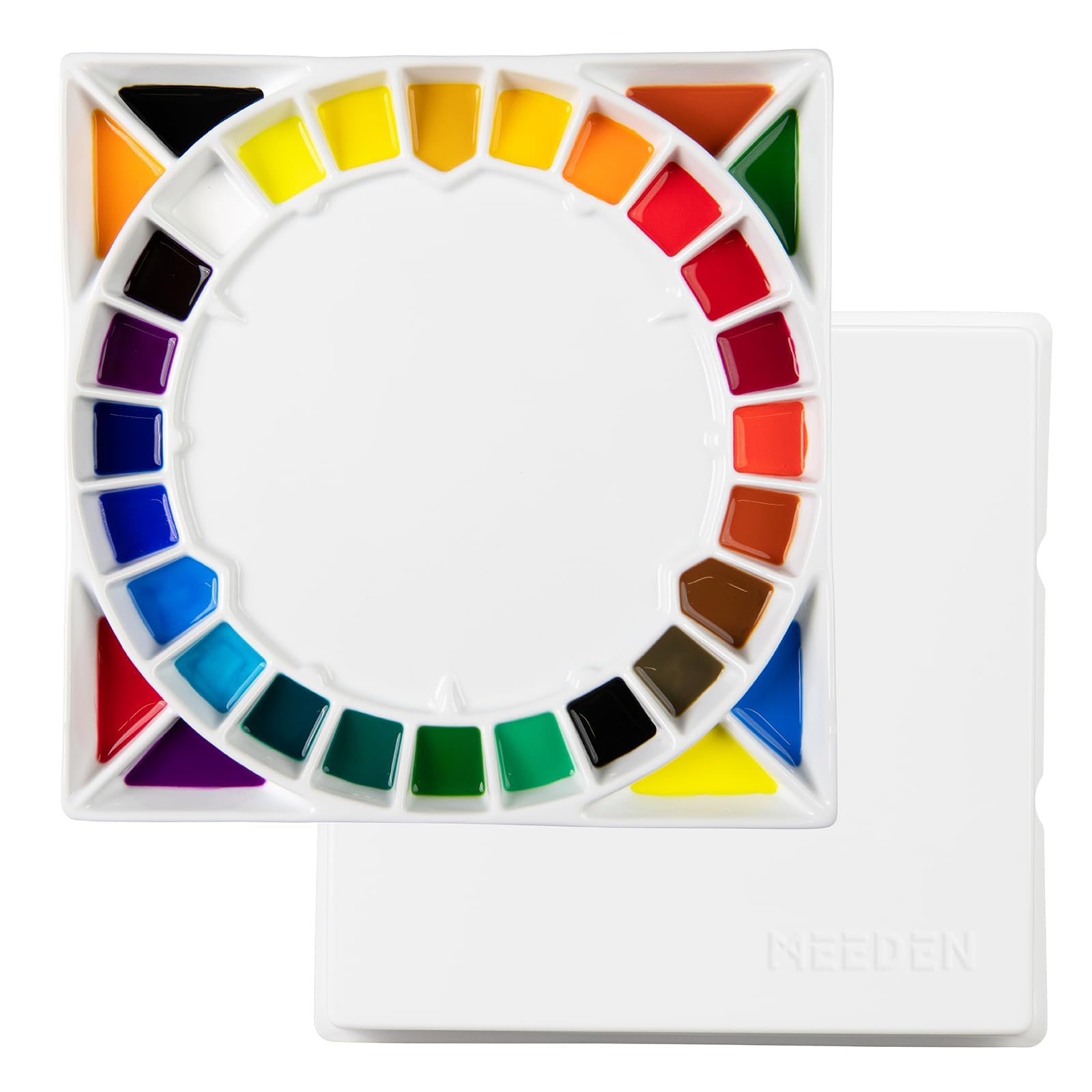 Aazon.co: EEDEN Large 32-Well Ceraic Watercolor Palette With Lid, Porcelain Paint Palette