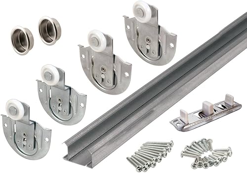 Slide-Co 163590 By-Pass - Kit de rieles para armario, apertura de 60 pulgadas, rodillos de ajuste de diámetro, acero, ruedas de plástico de 78
