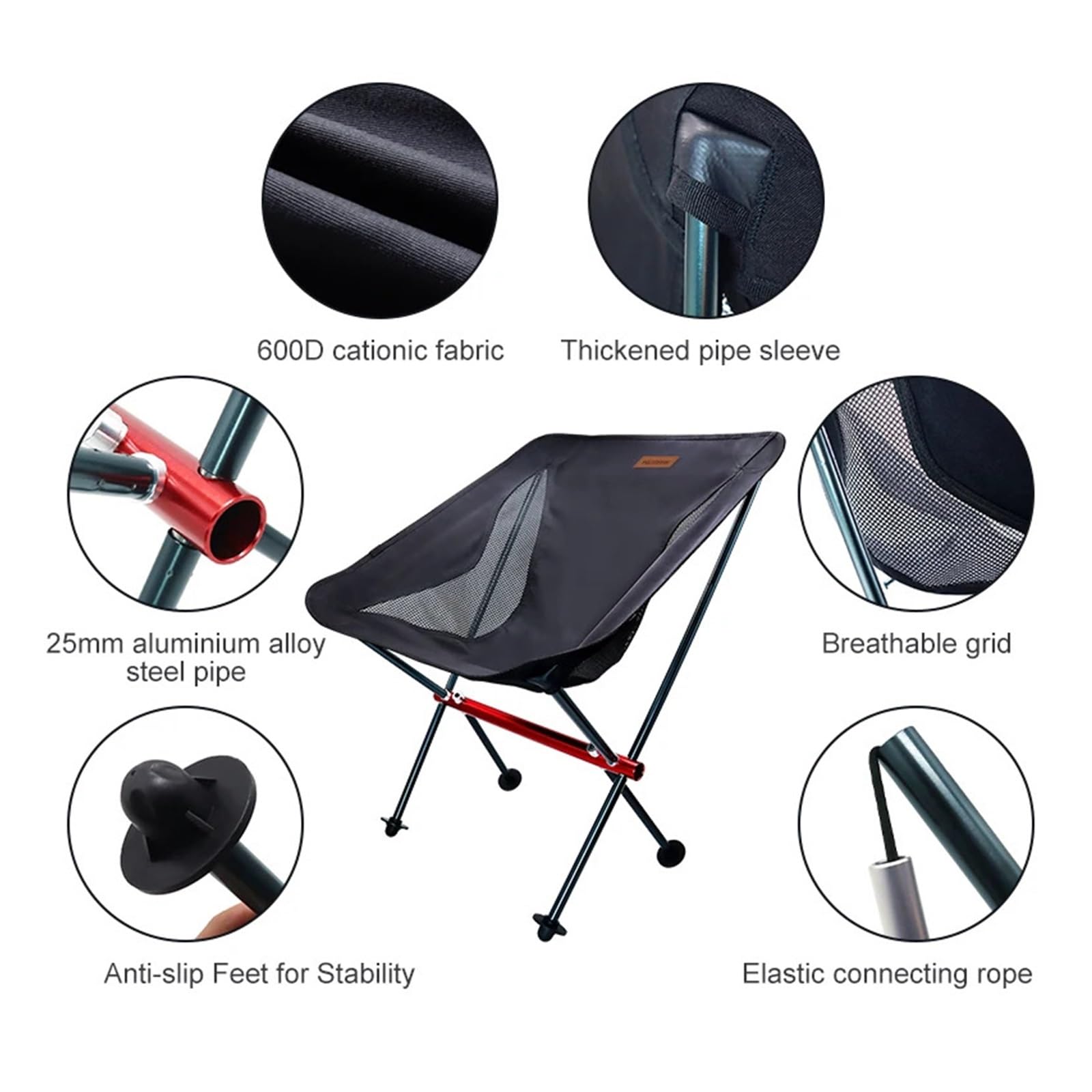 sgabello da campeggio, Silla lunar plegable ultraligera portátil para camping pesca viaje(Grey Large Chair)
