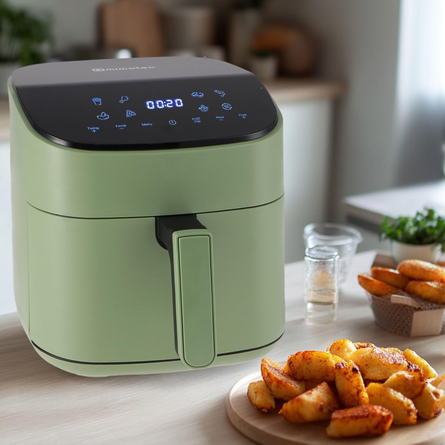 M mimotec – Air Fryer Green Sara Touch 6,5L, bezolejowa frytkownica powietrzna, 1600W, 8 menu cyfrowe, ekran dotykowy, funkcja grilla, regulowany timer, temperatura 80-200 °C, zdrowa kuchnia