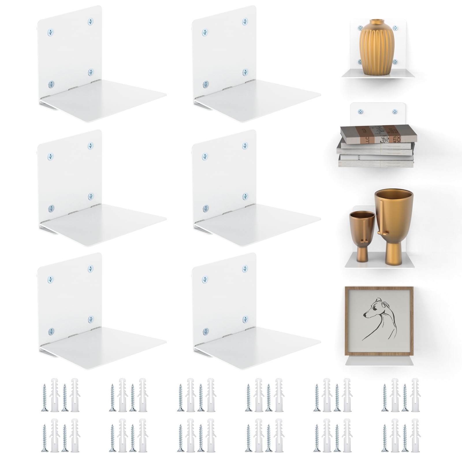 Eapele Invisible Floating Bookshelf, Heavy-Duty Hanging Bookshelves, Steel Constructed Wall Mounted Hidden Bookshelf with Mounting Hardware, 6PCS