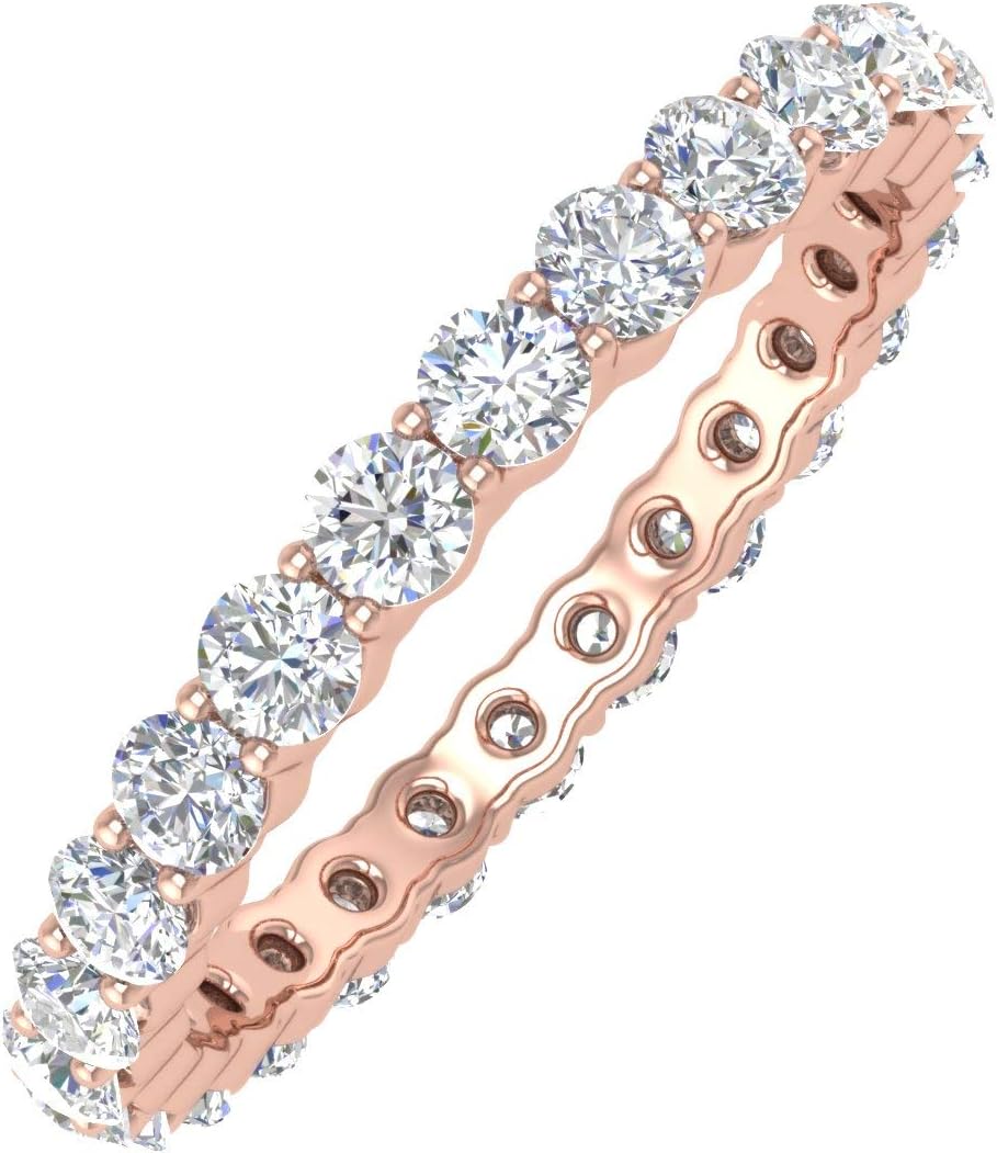 FINEROCK 1 Carat Prong Set Round Diamond Eternity Ring Wedding Band for Women in 14K Gold (SI1-SI2 Clarity)
