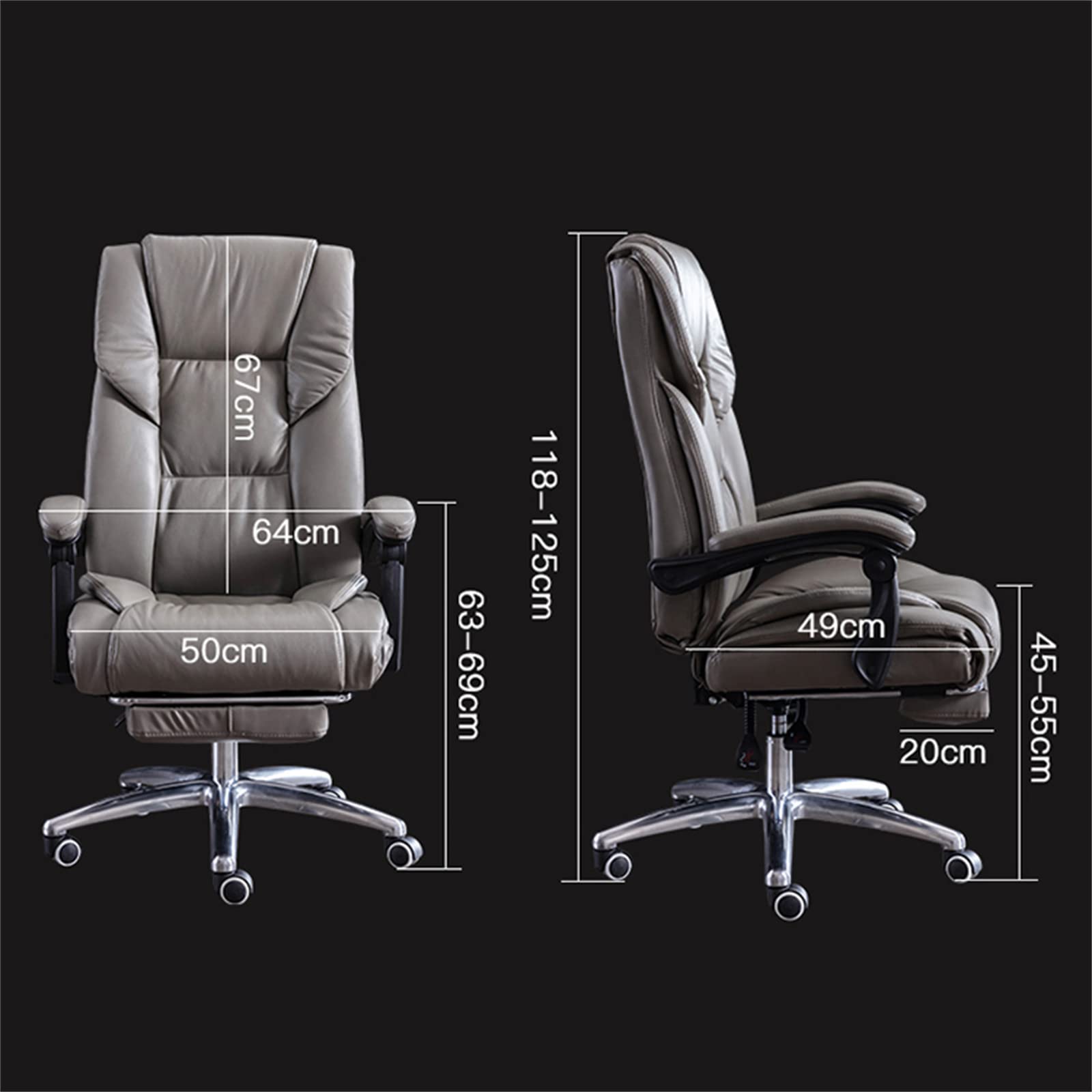 Fotel Do Biura Domowego, Krzesło Obrotowe, Krzesło Do Biurka Komputerowego, Regulowany Skórzany Fotel Biurowy Z Podłokietnikami I Nogami, Ergonomiczna Poduszka(Khaki)