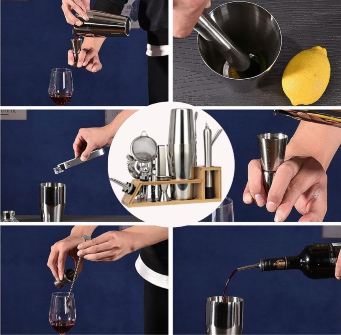 Shaker Cocktail per Miscelare Bevande 20Pcs Boston Cocktail Shaker Bar Set Mixer Making Kit Gift Bartender Acciaio Inossidabile per Bar Casa Feste