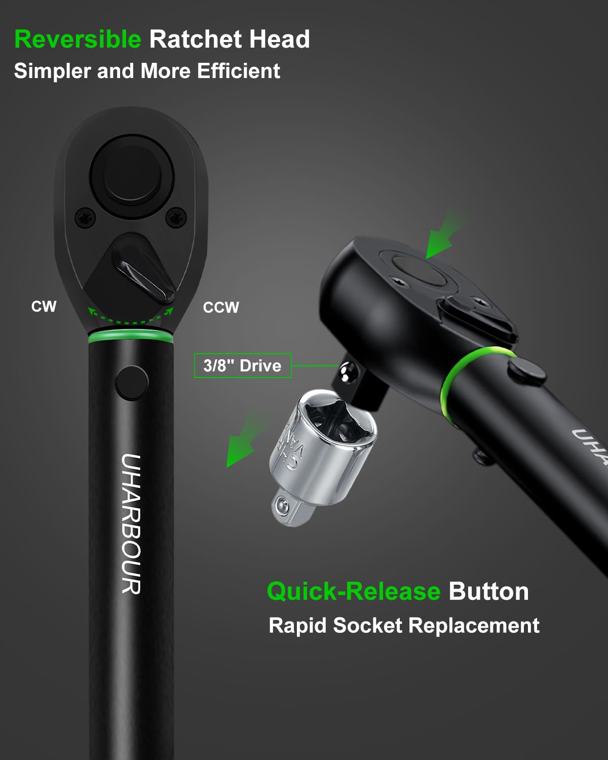 Uharbour Llave dinamométrica de 3/8 pulgadas, 5-60 Nm, 31 piezas, juego de llaves dinamométricas para motocicleta, ± 3% de precisión con extensiones, llaves de vaso y adaptador, carraca de 72 dientes