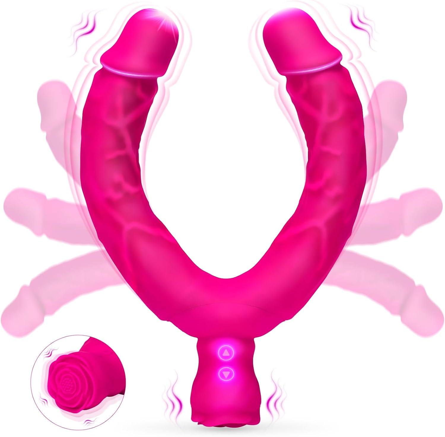 Double Dildo Lesbian Sex Toys, 15.75" Lesbian Dildo Double Ended Sided Headed Dildo & Anal Dildo with 10 Vibrating Modes, Long Dildo Strapless Dildo Rose Women Couple Gay Sex Toys
