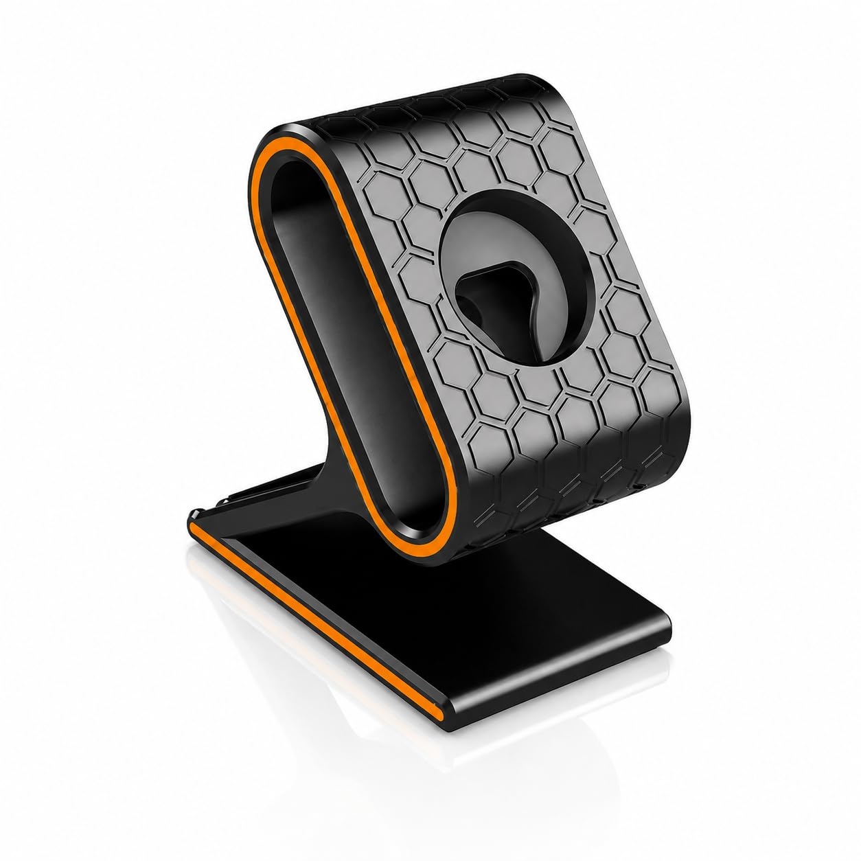 Apple Watch Charger Holder Stand Compatible with Apple Watch Ultra 2/Ultra, Series 10/9/8/7/6/5/4/3/2/1 & SE (38mm–49mm) | Desk & Nightstand Charging Dock | Black & Orange (Charger Not Included)-image-49