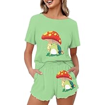 Upetstory Summer Pajama Sets for Women 2 Piece Short Sleeve Top with Shorts