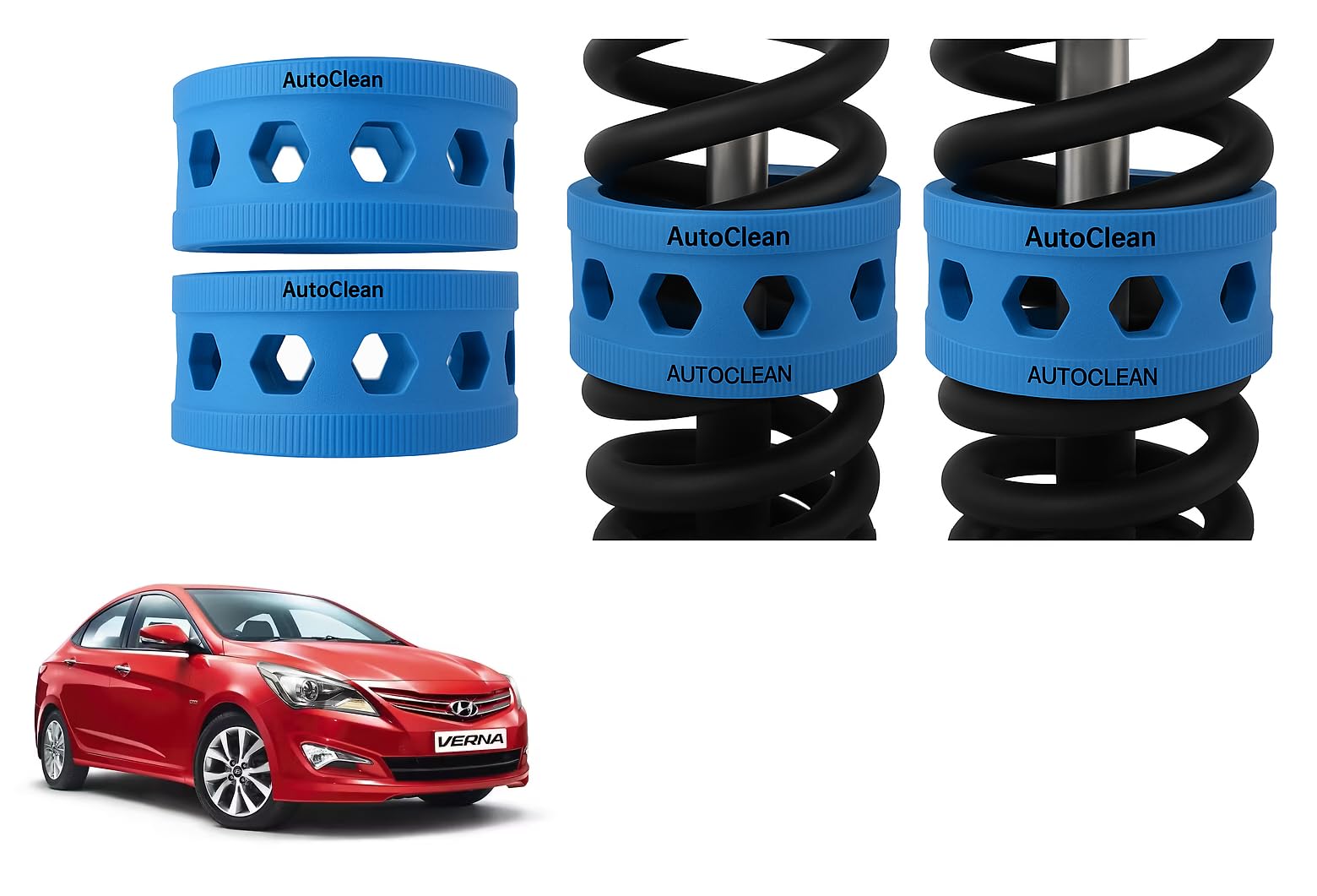 Autoclean Front Coil Spring Rubber Buffer Kit for Verna Fluidic (2011-2016) | Size B | Increases Car Height, Shock Absorber & Suspension Stabilizer Cushioner