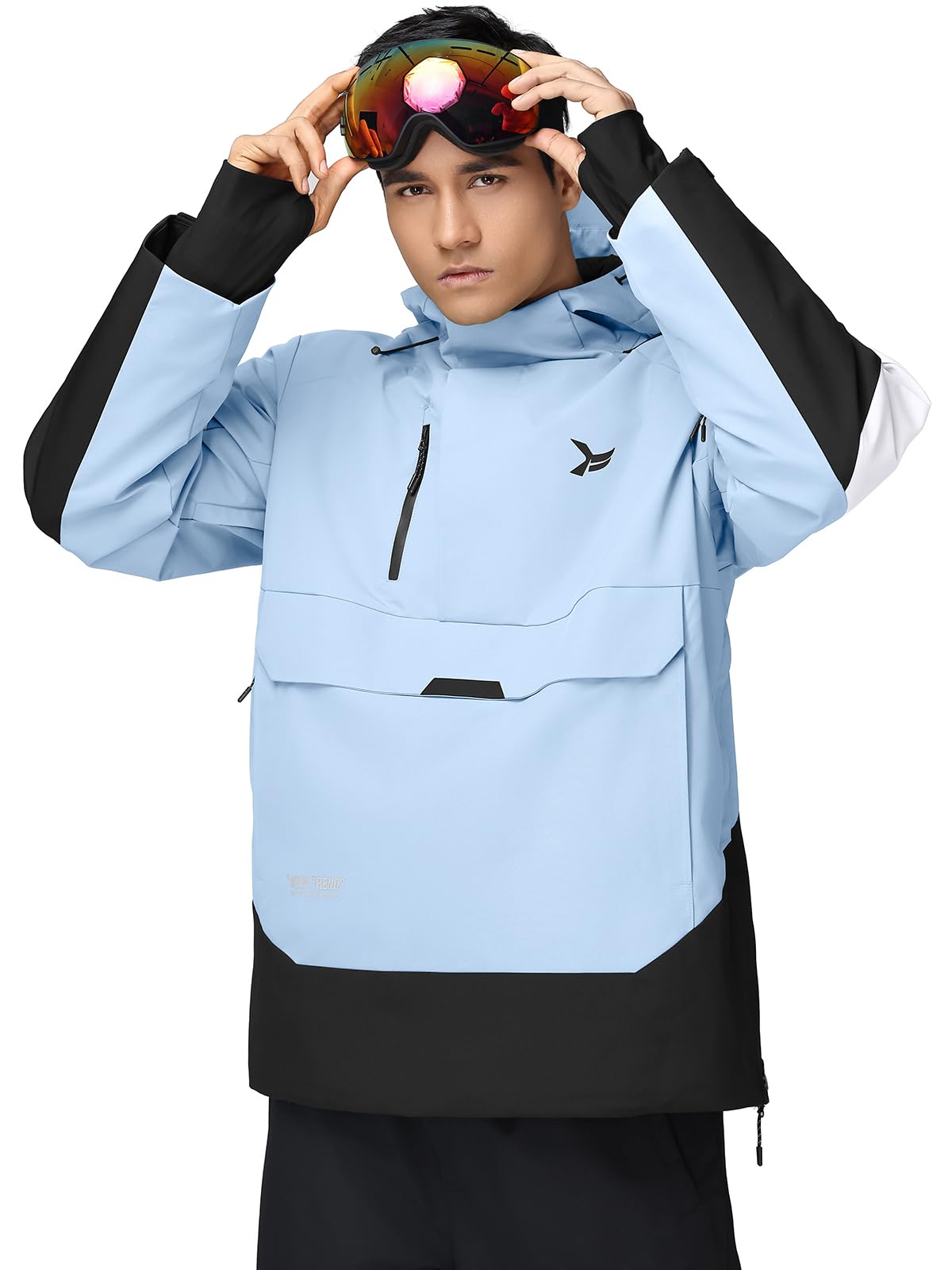 HOTIAN Herren Skijacke Warm Winterjacke Wasserdicht Atmungsaktiv Snowboardjacke Winddicht Funktionsjacke mit Abnehmbarer Kapuze Blue S