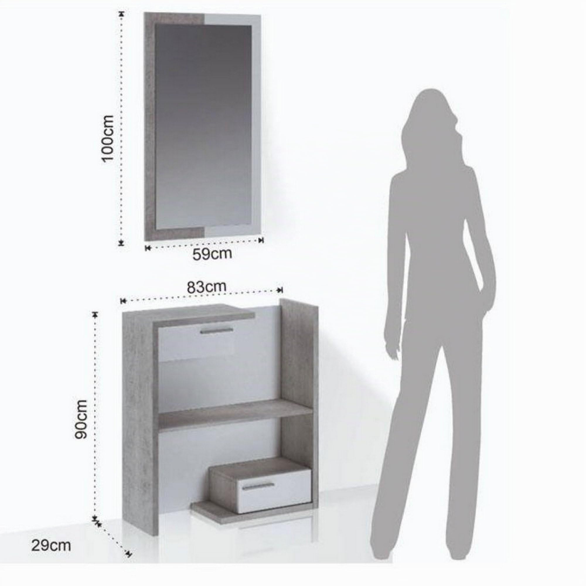 Dmora Mobile Da Ingresso A Due Cassetti Con Specchiera, Cm 80 X 27 X 170, Colore Bianco E Cemento