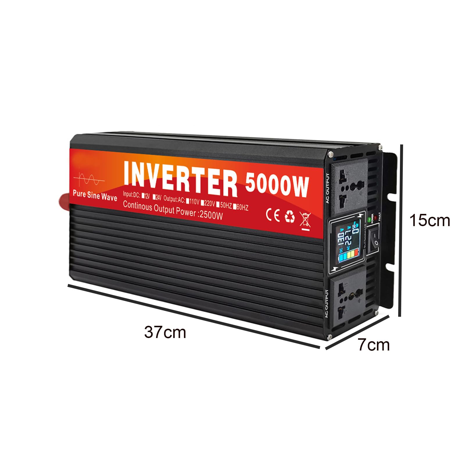 Falownik o mocy szczytowej 5000 W falownik o mocy ciągłej 2500 W czysta fala sinusoidalna, konwerter prądu stałego 12 V/24 V/48 V/60 V/72 V na prąd przemienny 110 V 60 Hz