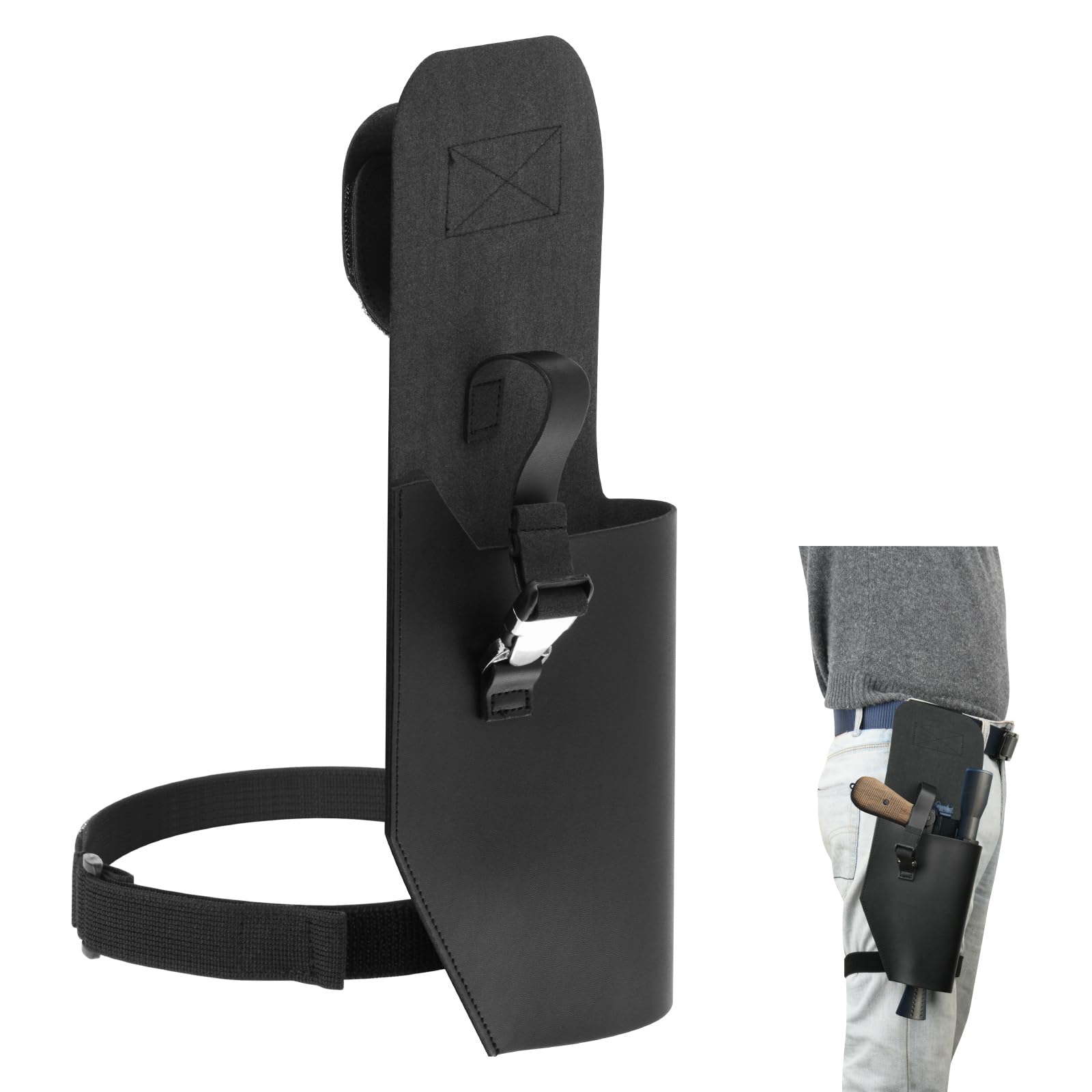 Blaster Holster PU Leather Blaster Belt Holder with Elastic Leg Strap, Cosplay Costume Prop Accessories (Black)-image-14