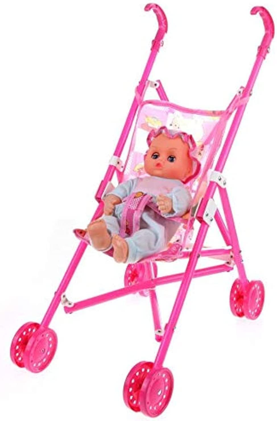 Delopik Dolls Buggy Stroller Pushchair Pram Foldable Girls Toy Doll Pram Baby Doll trolley doll