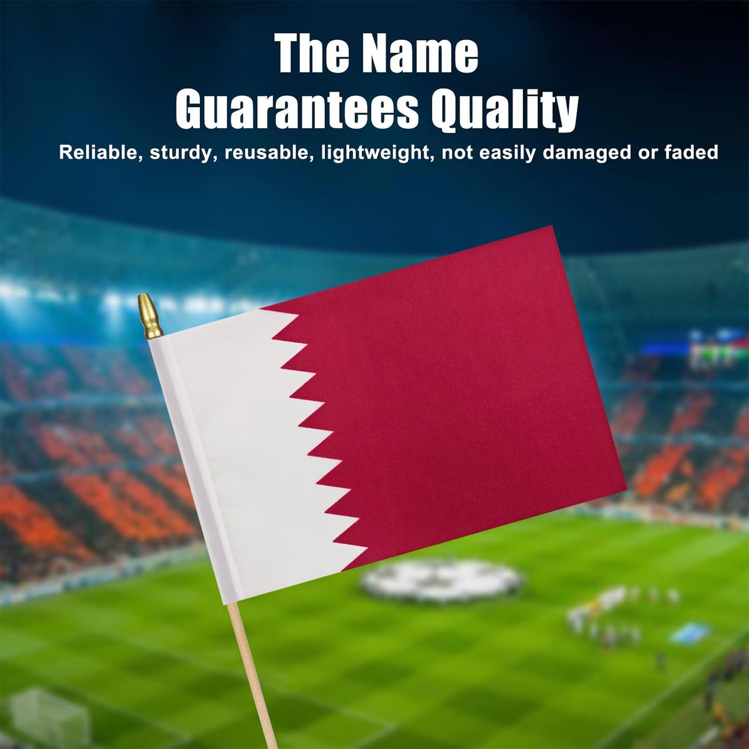 12 Pack Qatar Miniature Small Wooden Stick Flags Qatari Mini Handheld Flag Patio Lawn & Garden Outdoor Decorations,8x5 Inch image 4