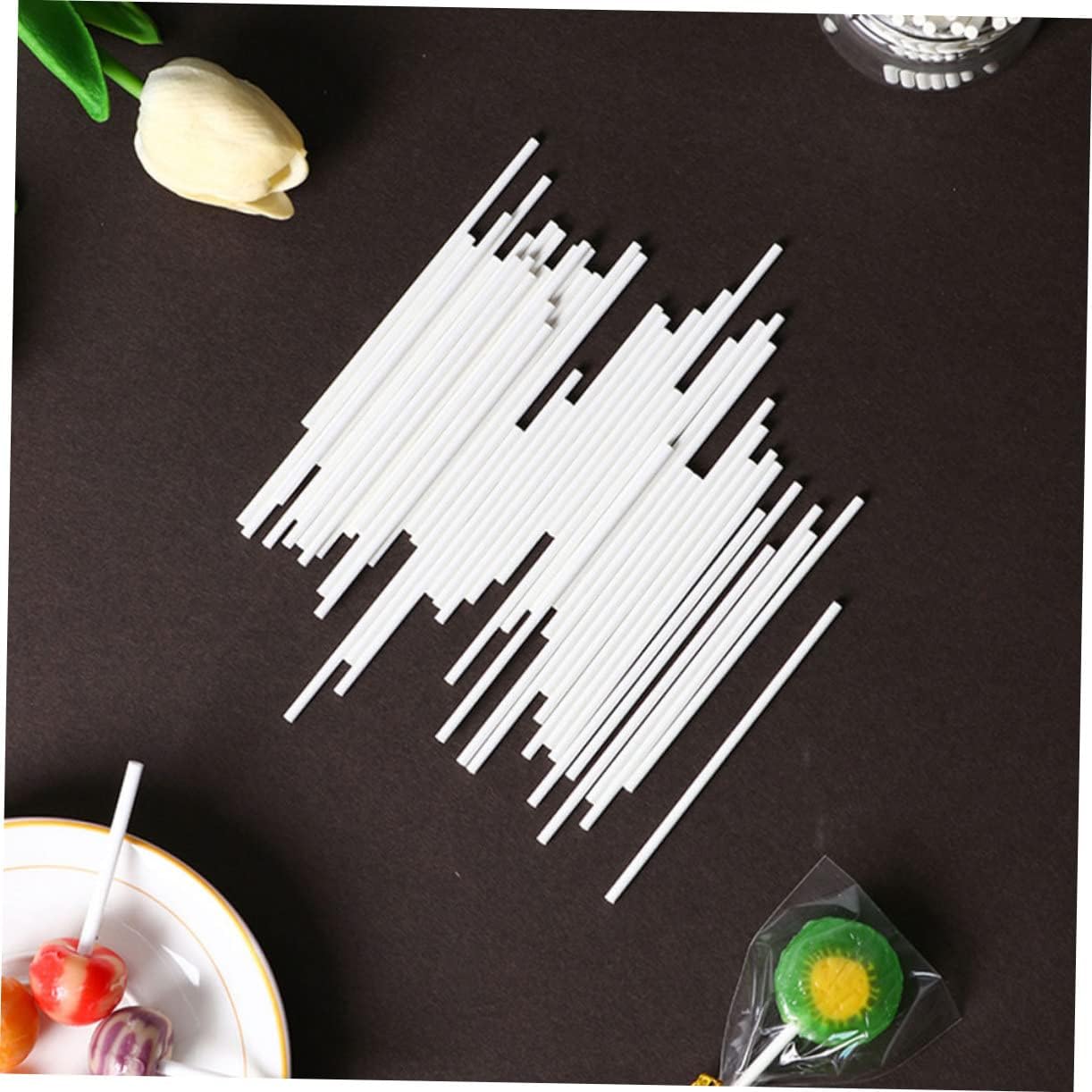 LABRIMP 200 Pcs 8-Inch Paper Lollipop Sticks for DIY Candy Marshmallow and Chocolate Making for Cake Pops and Sweet Treats