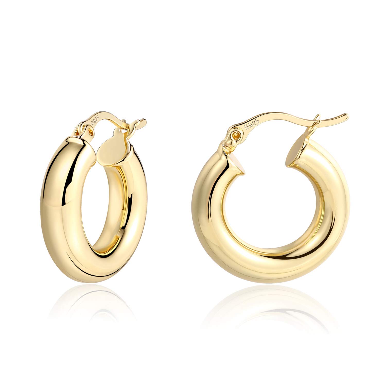 BOUTIQUELOVIN14K Gold Plated Hoop Earrings for Women Hypoallergenic Thick Chunky Hoop Earrings Lightweight Tube Design