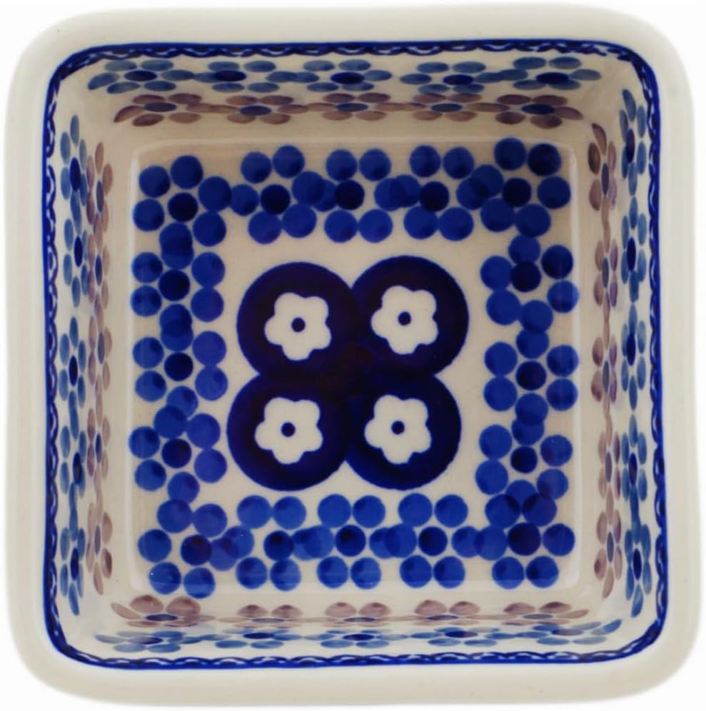 Polmedia Polish Pottery Square Bowl 4-inch - Soul Fusion Pattern Handmade in Boleslawiec Poland + Certificate of Authenticity