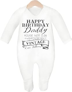 Personalized Happy Birthday Daddy Vintage Bodysuit Romper Babygrow Vest Shirt Outfit funny joke Gift for dad (0-3mths, Romper, White)