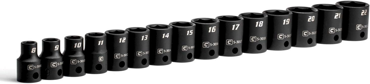 Capri Tools 3/8 in. Drive Semi-Deep Impact Sockets Set, Metric, 8 to 22 mm, 15-Piece