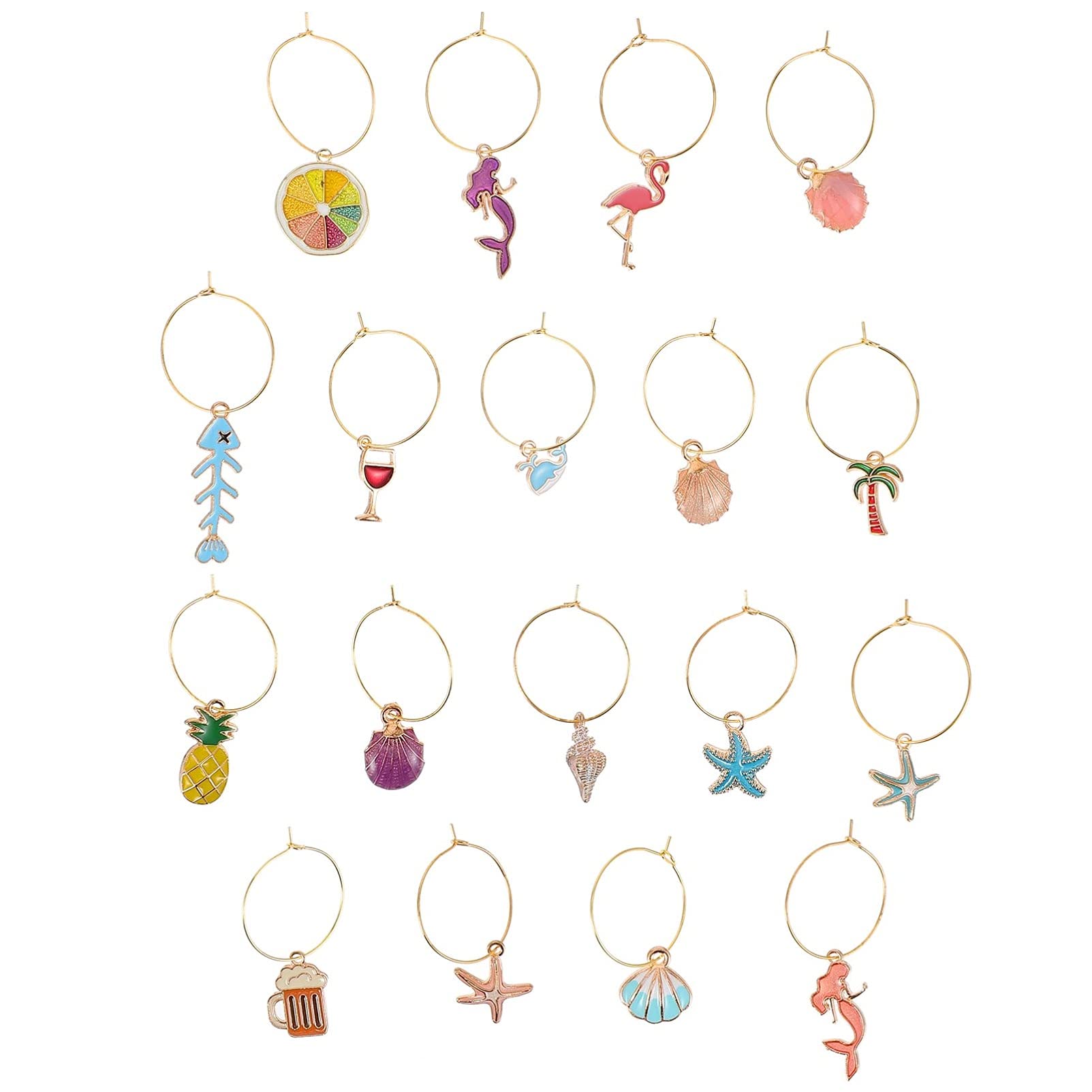 18pcs Wine Glass Ring Wine Glass Charms Wine Tags Wine Charms Decors Metal Glass Charms Wine Glass Decors Identify Label Rings Wine Glass Tags