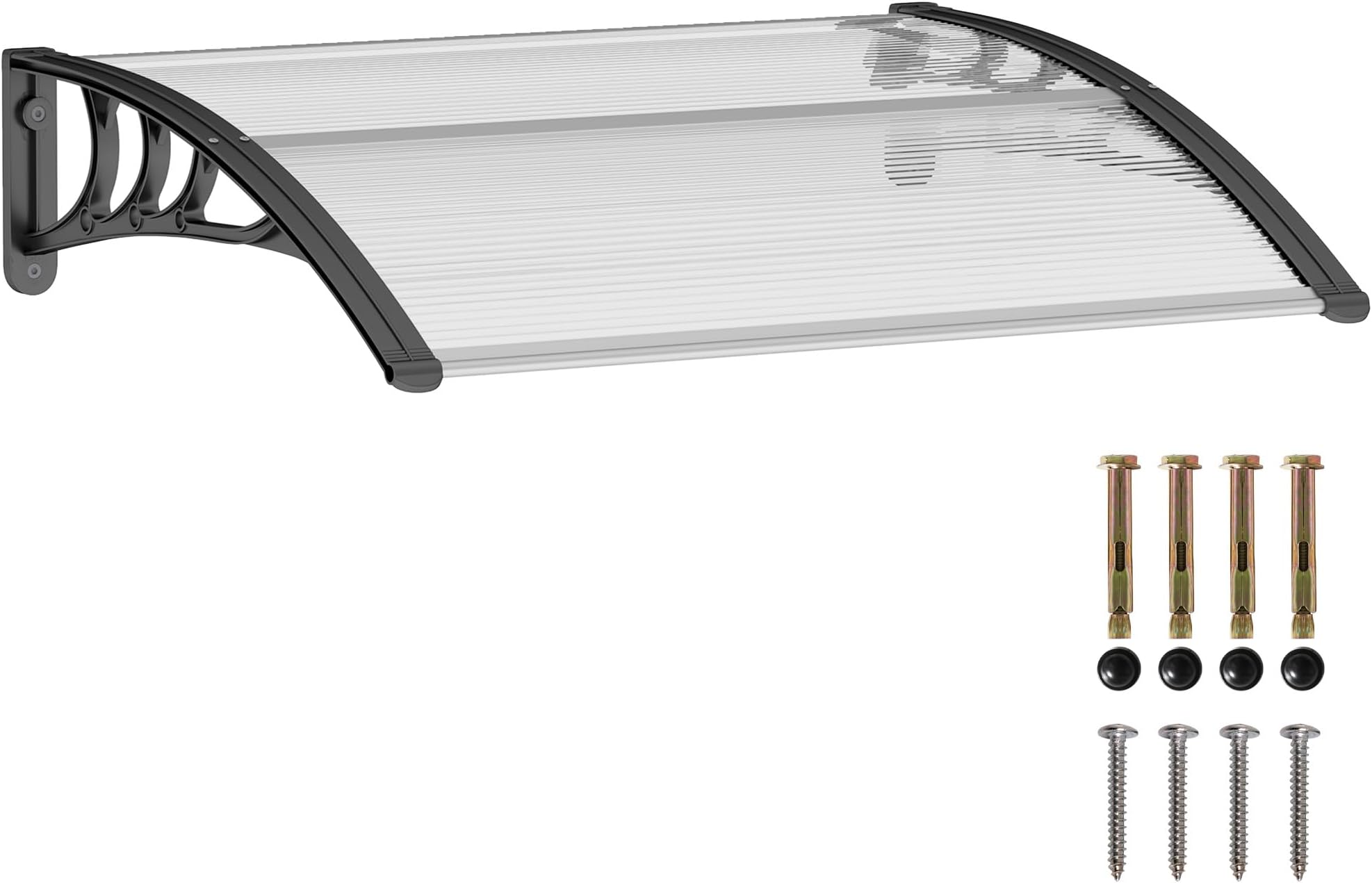 Outsunny Front Door Canopy Outdoor Awning Aluminium Rigid Plastic Polycarbonate Rain Shelter UV Water Rain Resistant 120 x 75cm White
