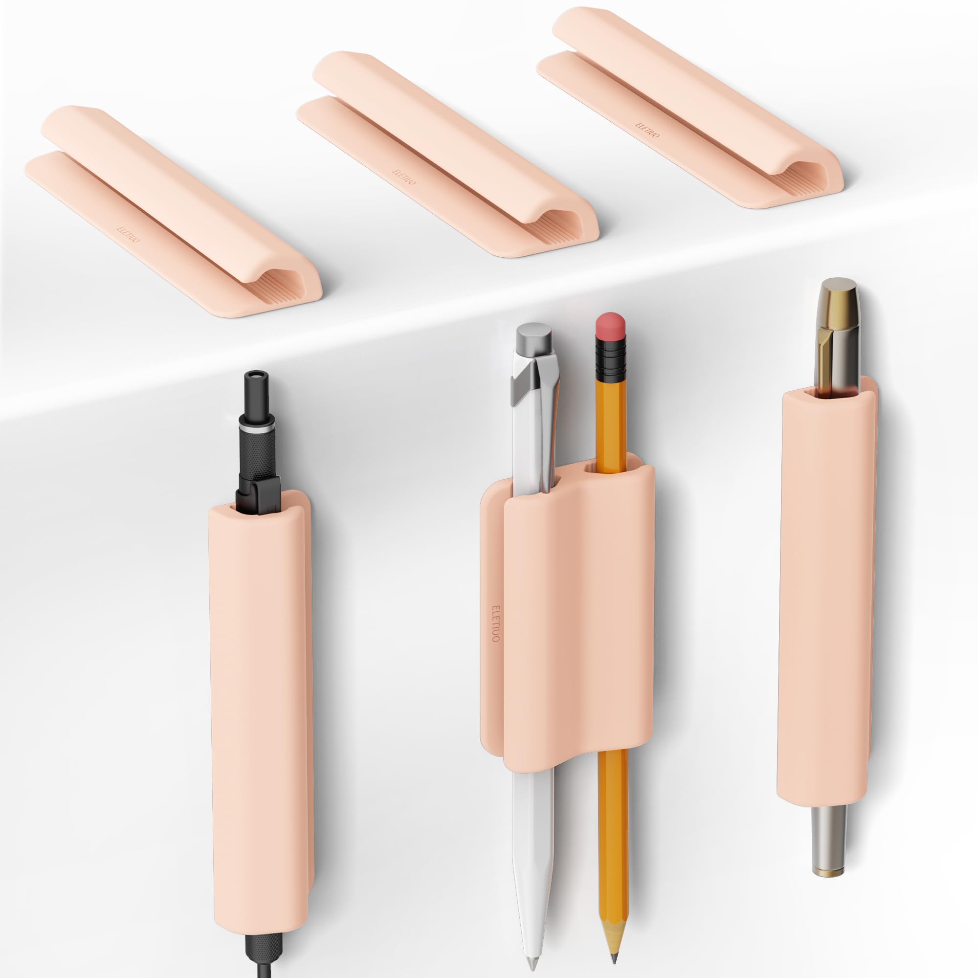 6-Pack Silicone Pen Holder with Single & Double Slots,Self-Adhesive Design for Desk,Wall, Fridge,Whiteboard,Clipboard,Anti-slip texture Pen Clip for