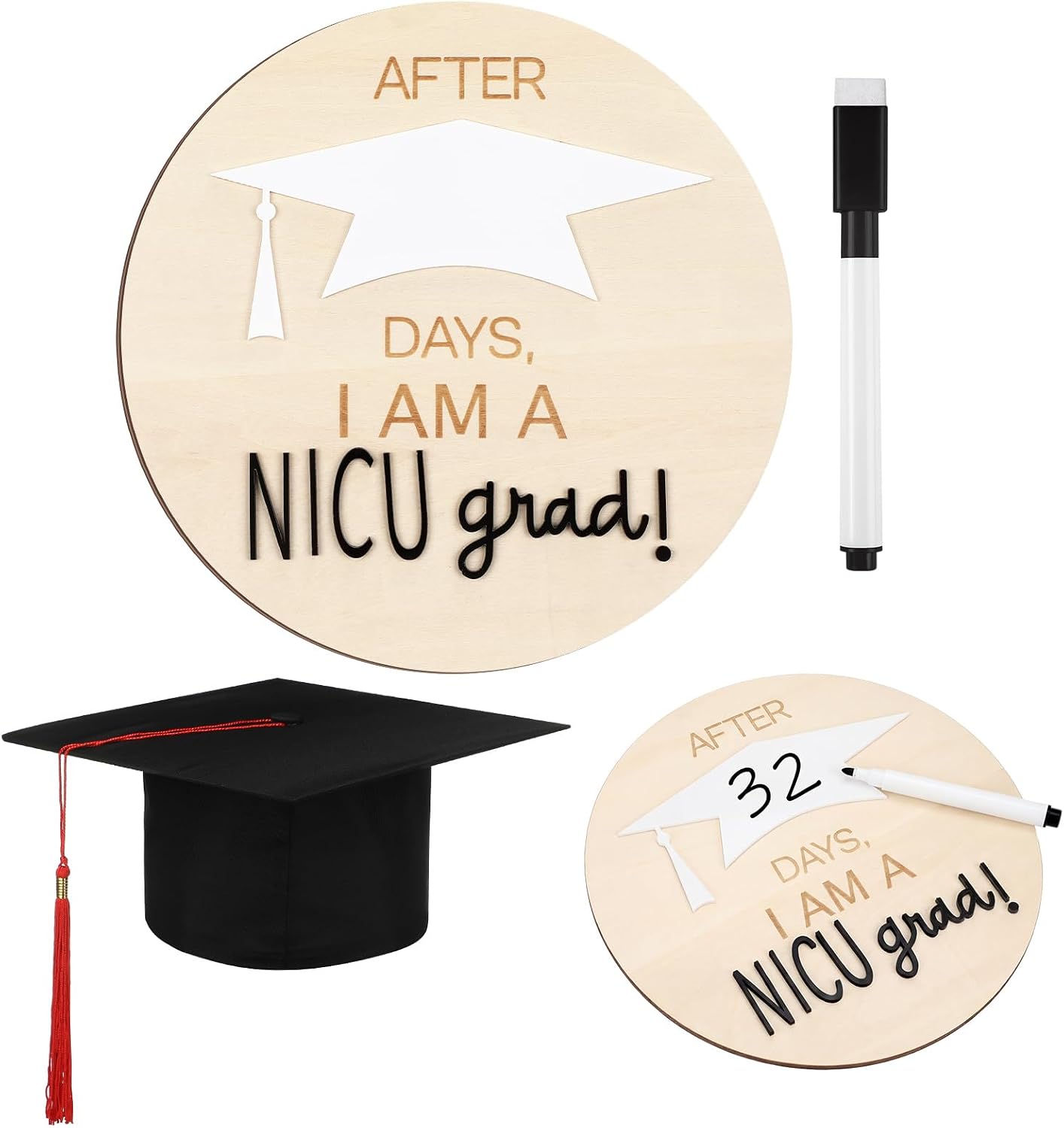 Nicu Grad Sign Amazon.com: Dunzoom 3pcs Nicu Graduate Milestone Sign Wooden Round Days ...